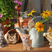 Gardening Kittens Art Print