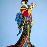 Geisha With Fan Art Print