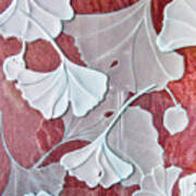 Ginko Leaves On Red Art Print