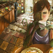 Girl At The Cafe Art Print