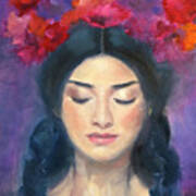 Woman Portrait in a Flower Crown Svg Png Gráfico por