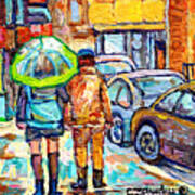 Girl With Green Umbrella Rainy Day Rue Wellington Walking Verdun Streets Canadian Art C Spandau Art Print