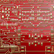 Gold Circuitry On Red Art Print