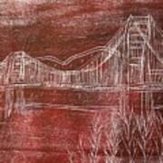 Golden Gate Bridge Red Woodcut Print Art Print