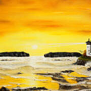 Golden Lighthouse Sunset Art Print
