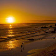 Golden Sunset Walk On Malibu Beach Art Print