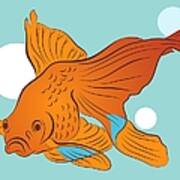 Goldfish And Bubbles Graphic Art Print