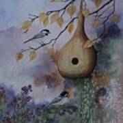 Gourd And Chickadees Art Print