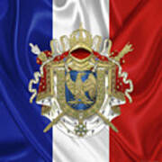 Greater Coat Of Arms Of The First French Empire Over Flag Art Print