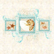 Greek Key Nautilus Starfish N Conch Shells Art Print