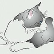 Grey And White Cat In Profile Graphic Art Print