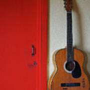 Guitar And Red Door Art Print