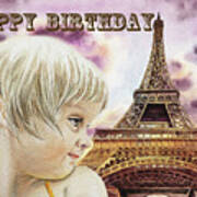 Happy Birthday French Girl Paris Card Art Print