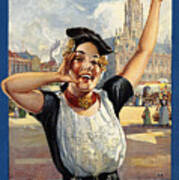 Happy Girl In Traditional Dutch Attire - Vintage Travel Poster From Holland Art Print