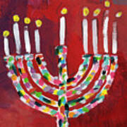 Happy Hanukkah Colorful Menorah Card- Art By Linda Woods Art Print