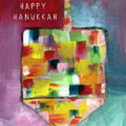 Happy Hanukkah Dreidel Of Many Colors- Art By Linda Woods Art Print