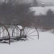 Hay Rake In The Snow Art Print