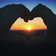 Heart Shaped Hand Silhouette - Sunset At Lapham Peak - Wisconsin Art Print