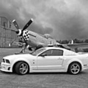 High Flyers - Mustang And P51 In Black And White Art Print