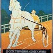Horse Racing Course In Treviso Italy - Vintage Illustrated Poster For Corse Al Trotto Exposition Art Print