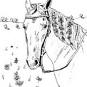 Horse With Flowers In Mane Art Print