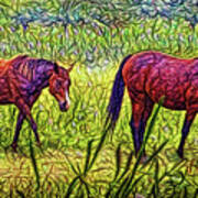Horses In Tranquil Field Art Print