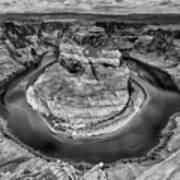 Horseshoe Bend Grand Canyon In Black And White Art Print