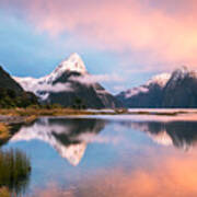 Iconic View Of Milford Sound At Sunrise - New Zealand Art Print