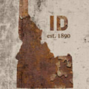 Idaho State Map Industrial Rusted Metal On Cement Wall With Founding Date Series 045 Art Print