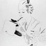 Illustration Of A Woman Applying Lipstick Art Print