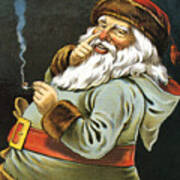 Illustration Of Santa Claus Smoking A Pipe Art Print