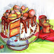 Illustration Of  Winter Party Cake Art Print