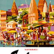 India, Varanasi City, Vintage Travel Poster Art Print