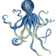 Indigo Ocean Blue Octopus Art Print