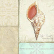 Inspired Coast Collage - Triton's Trumpet Shell W Vintage Tile Art Print