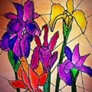 Irises Stained Glass Effect Art Print