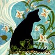 Jasmine On My Mind - Black Cat In Window Art Print