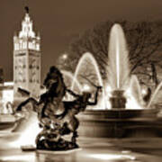 J.c. Nichols Fountain Statues - Kansas City Plaza In Sepia Art Print