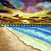 Juno Beach Pier Florida Seascape Sunrise Painting A1 Art Print