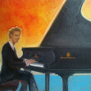 Justin Levitt At Piano Red Blue Yellow Art Print