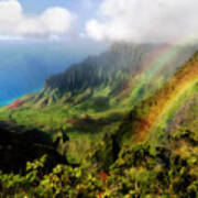 Kalalau Valley Double Rainbows Kauai, Hawaii Art Print
