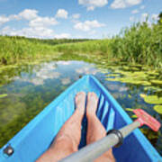 Kayaking On The River In The Summer. Art Print