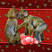 Kissing Chimpanzees Hearts Art Print