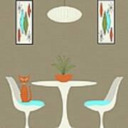 Knoll Table 2 With Orange Cat Art Print