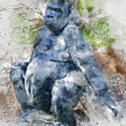 Lady Gorilla Sitting Deep In Thought Art Print