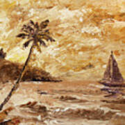 Large Sailboat On The Hawaiian Coast Oil Painting Art Print