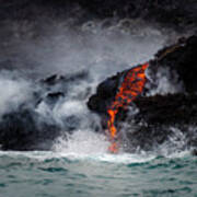 Lava Dripping Into The Ocean Art Print