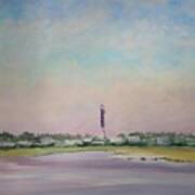 Light House On Causeway Art Print