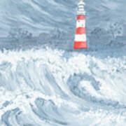 Lighthouse In A Storm Art Print