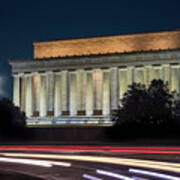 Lincoln Memorial And Car Light Trails Art Print